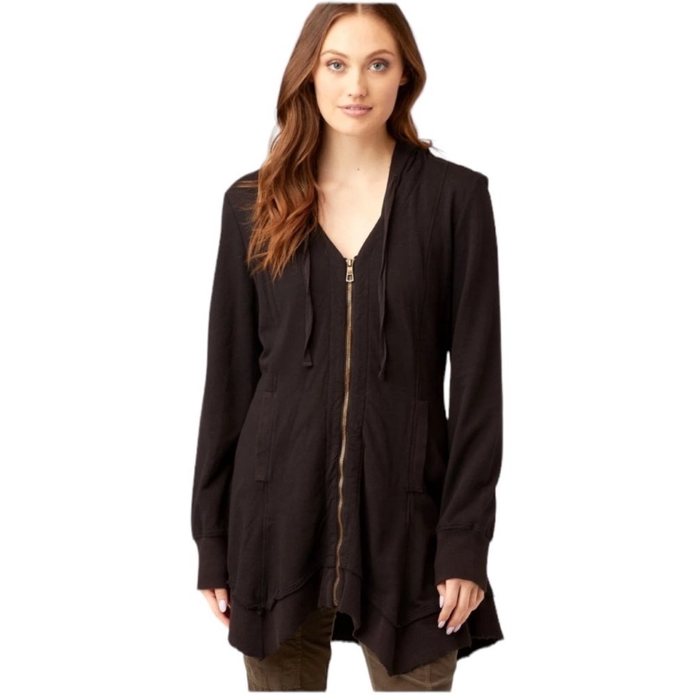 XCVI Wearables Fleece Mercantile Jacket Zip Front Hoodie Black Size Small